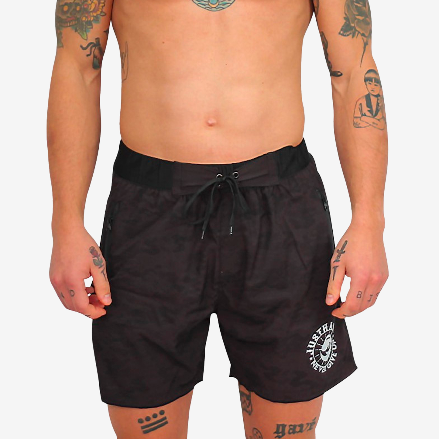 JUSTHANG NEVER GIVE UP CAMO MEN'S SHORTS JUSSHONEVERGU-BLACK