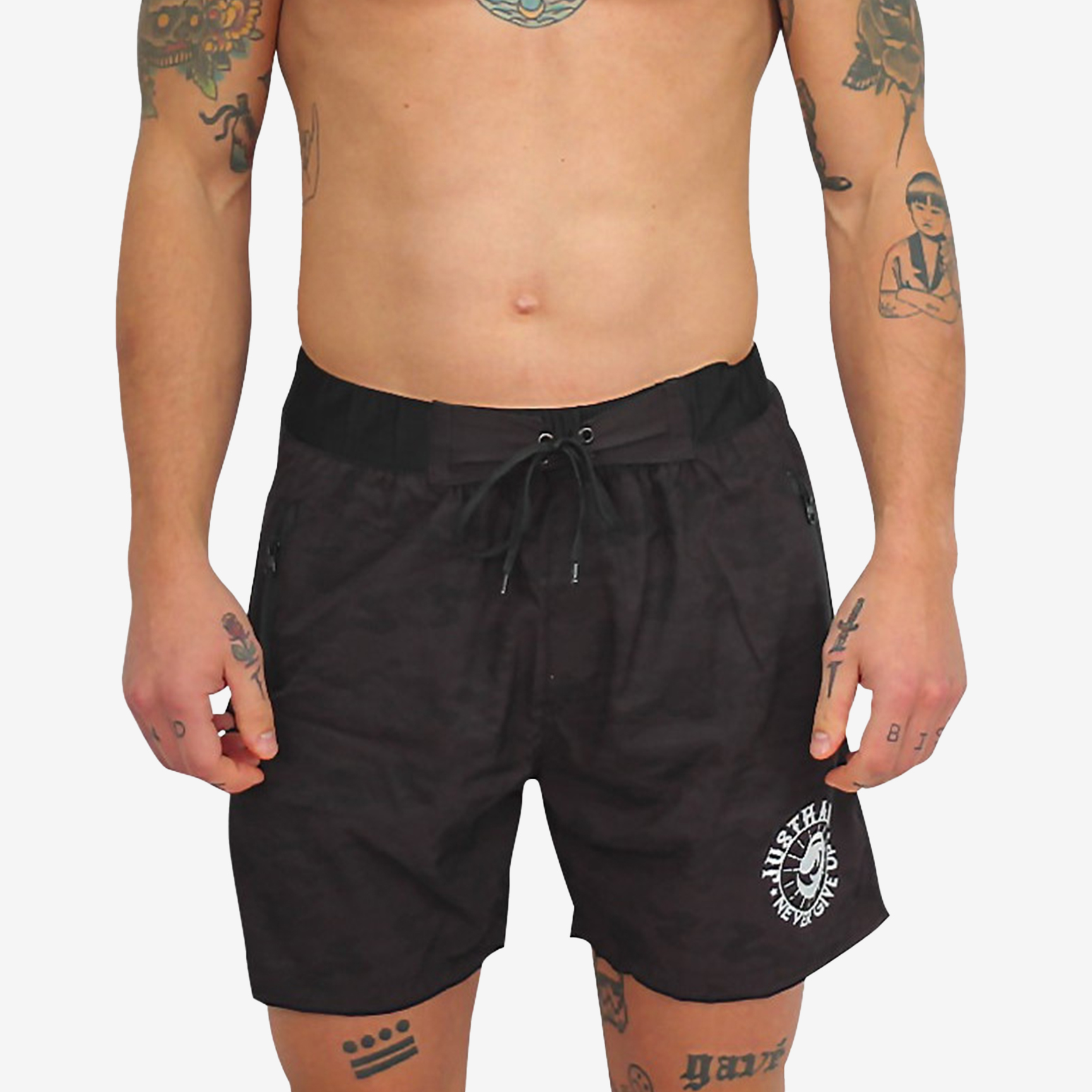 JUSTHANG NEVER GIVE UP CAMO MEN'S SHORTS JUSSHONEVERGU-BLACK