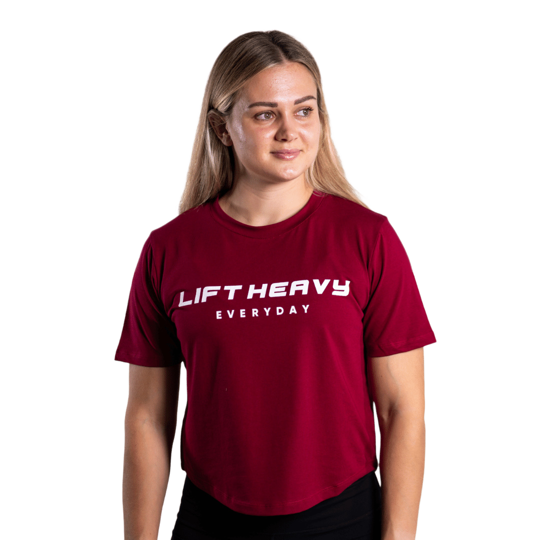 Lift Heavy Rounded Cropped T-Shirt ROUNDEDTSHIRT-DEEP RED