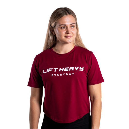 Lift Heavy Rounded Cropped T-Shirt ROUNDEDTSHIRT-DEEP RED